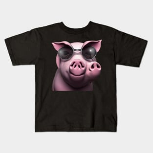 creature,photorealistic scary pig with pierced nose and sunglasses 8k Kids T-Shirt